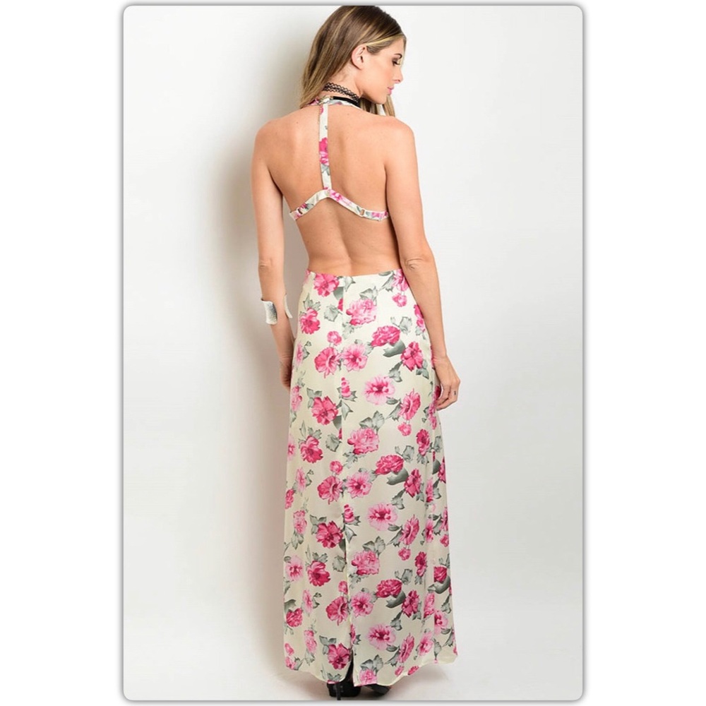 🌟 Backless Maxi Cream Floral Dress - Picture 5 of 8